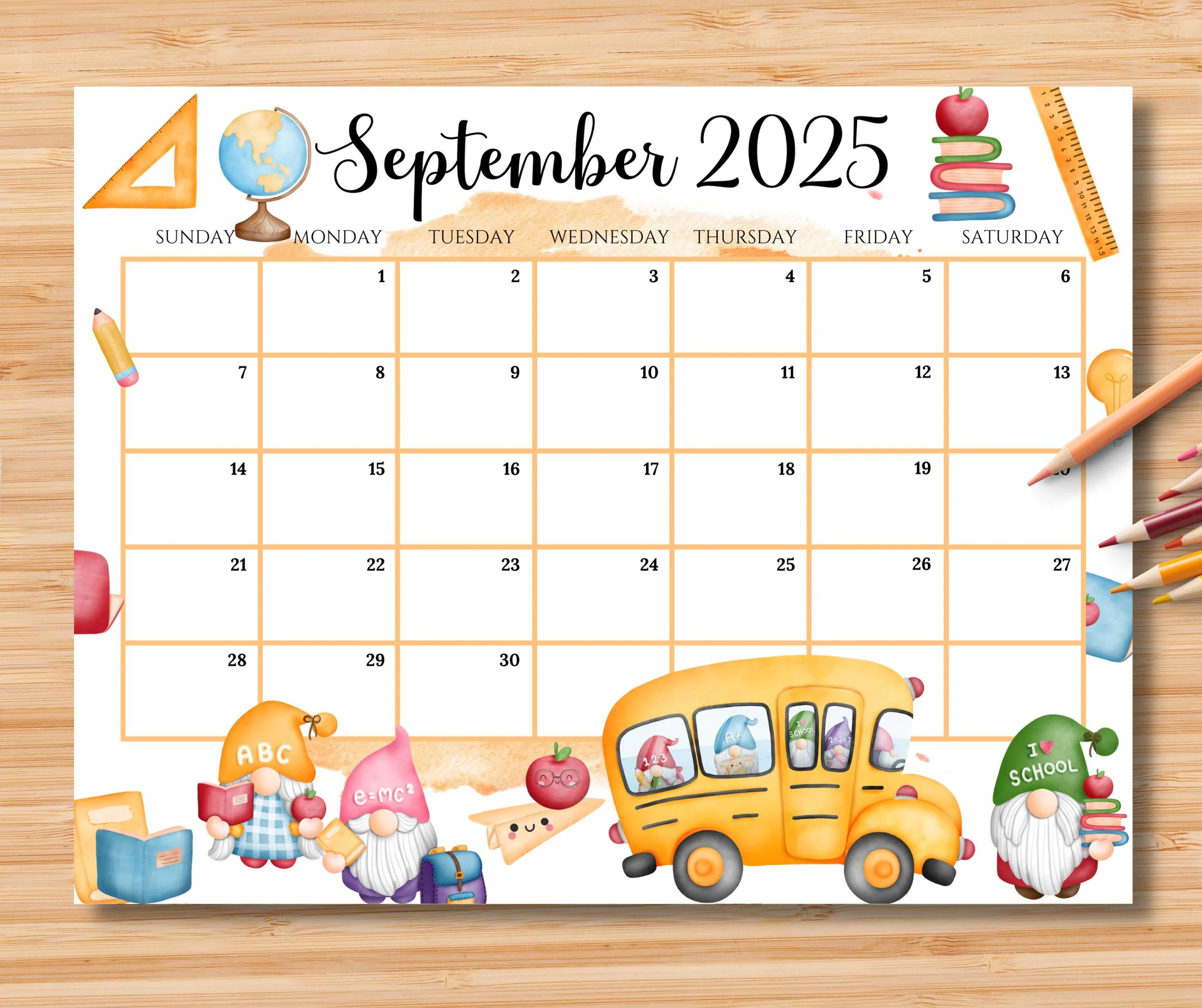 EDITABLE September 2025 Calendar Back To School Planner With Cute Gnomes Printable Classroom Calendar Kids School Homeschool Schedule Etsy