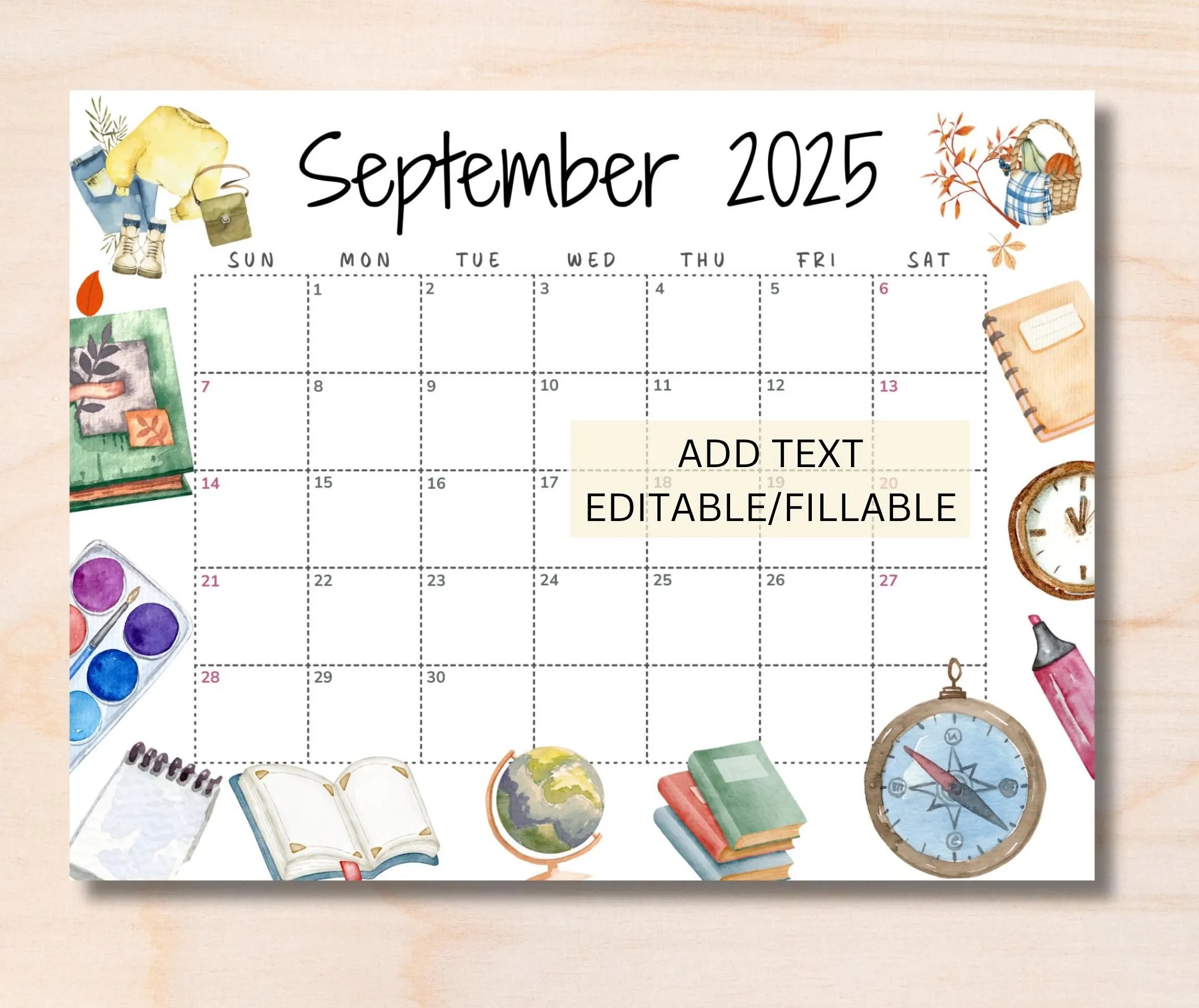 Editable September 2025 Calendar Cute Fall Calendar Autumn Calendar Back To School Calendar Classroom Calendar For September 2025 Sept Etsy