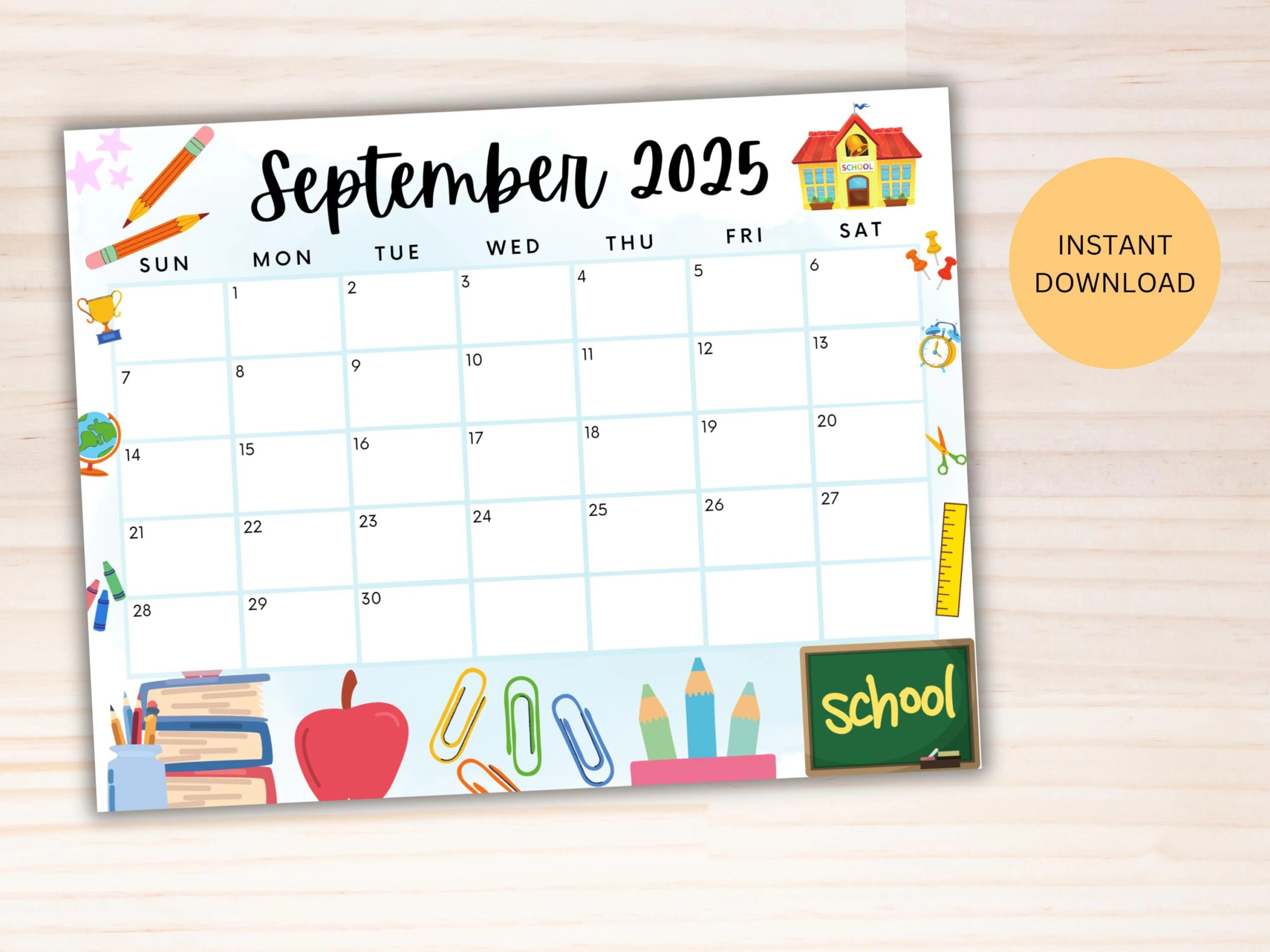 Editable September 2025 Calendar Cute Printable Calendar Back To School Calendar Fall Calendar Classroom Calendar Monthly Calendar Etsy