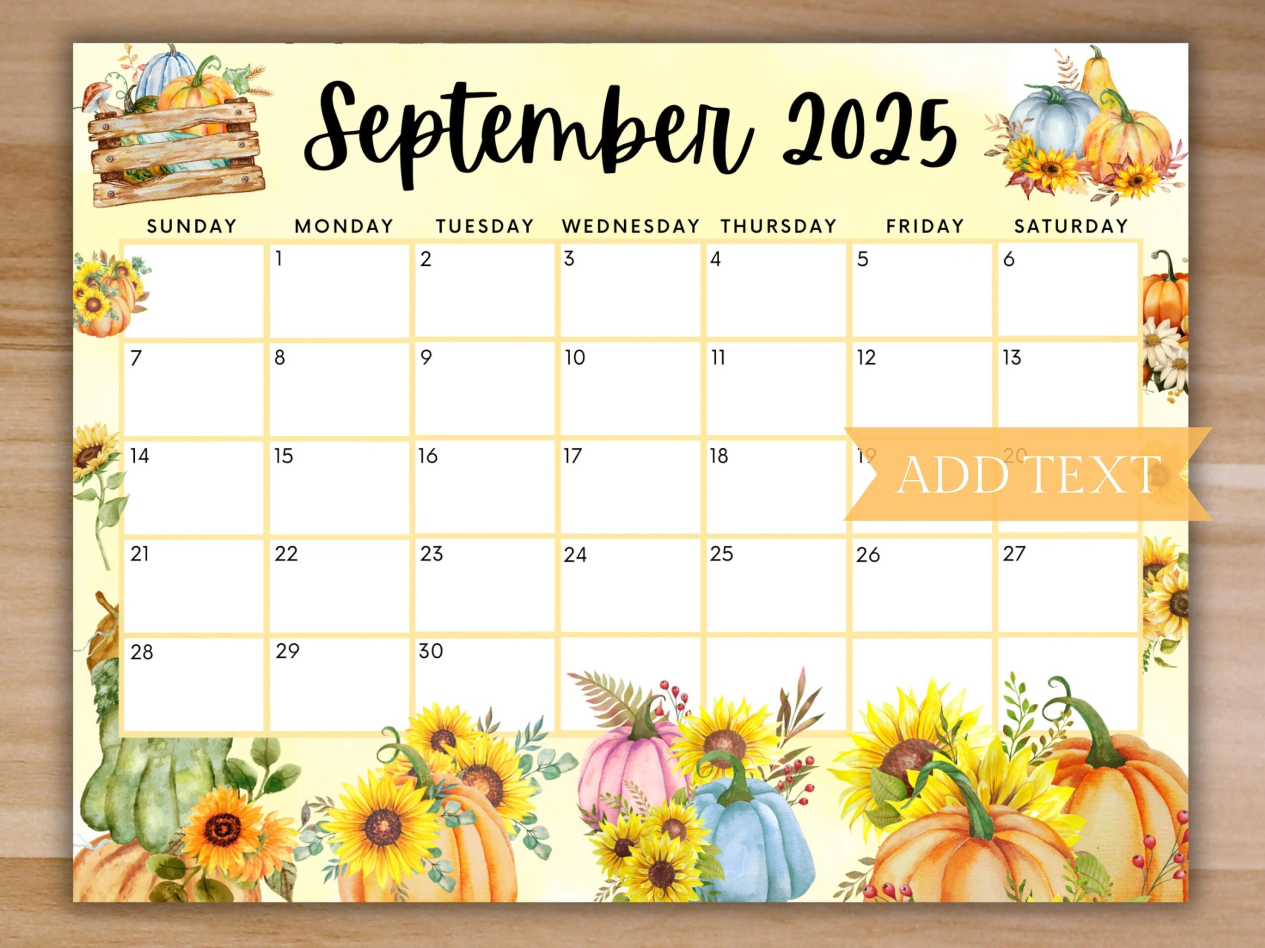 Editable September 2025 Calendar Printable Calendar W Sunflowers And Pumpkins Preschool Schedule Kids School Schedule Monthly Calendar Etsy