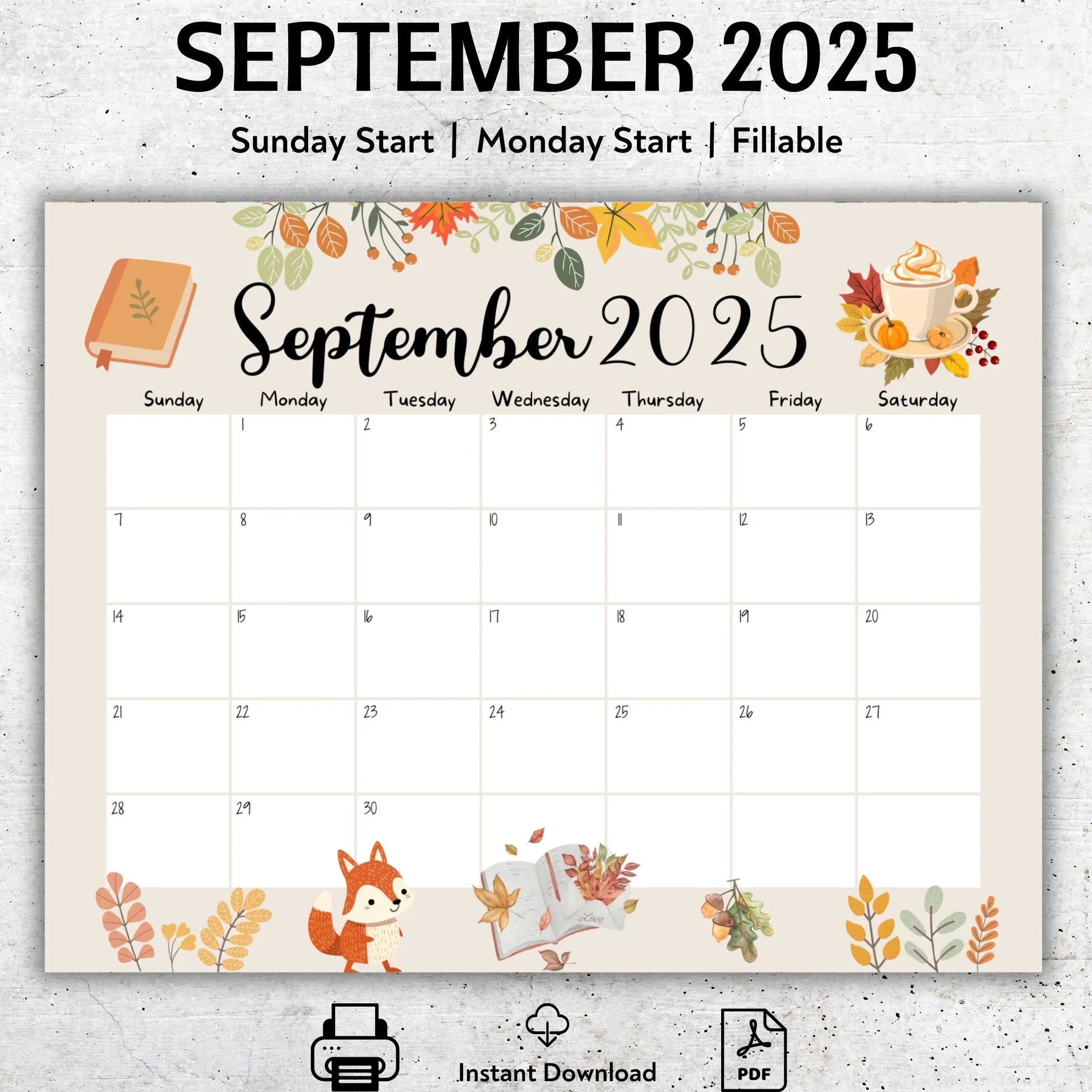 EDITABLE September 2025 Calendar Printable September Planner Homeschool Calendar Academic Calendar Beautiful Autumn Boho Colors Etsy