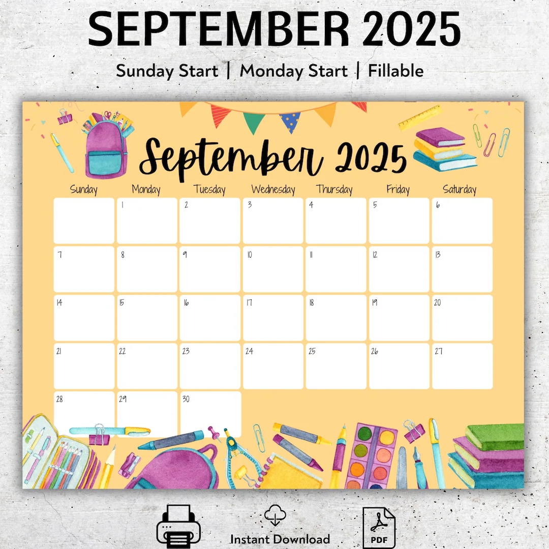 EDITABLE September 2025 Calendar School Time Back To School Stationery Homeschool Calendar Printable Fillable Planner Weekly Schedule Etsy Israel