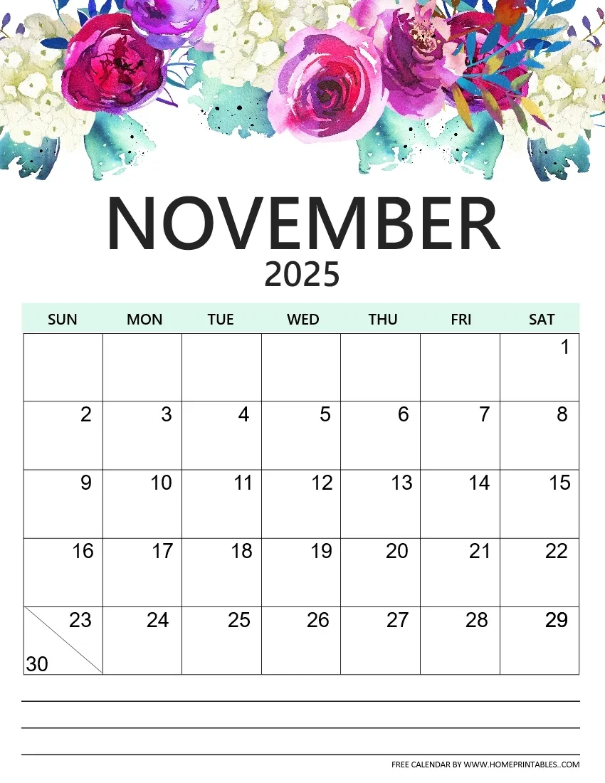 November 2025 Calendar Editable