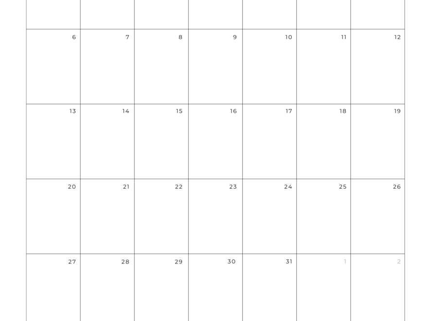 Free 2025 Calendar Printable Blank Portrait Templates