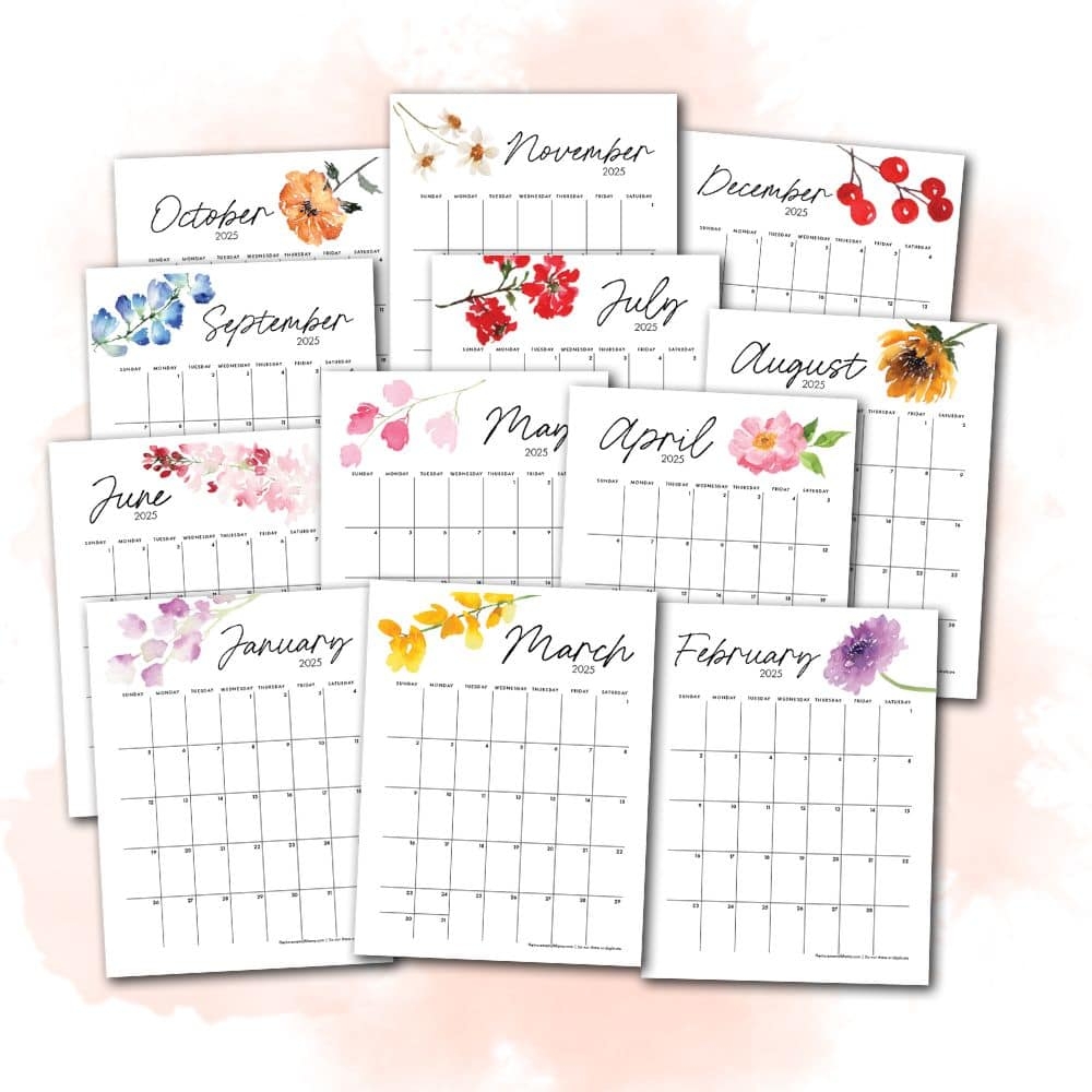 Free 2025 Floral Monthly Calendar PDFs Templates The Incremental Mama