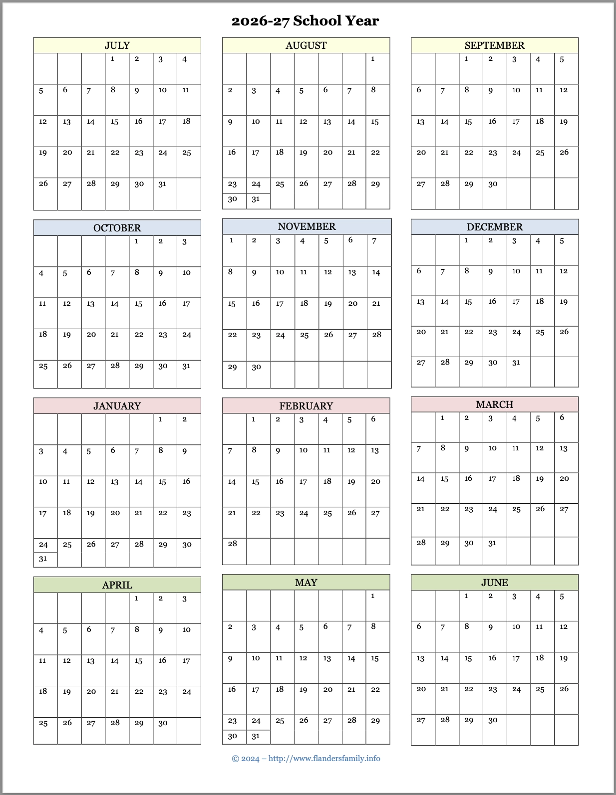Printable Teacher Calendar 2026