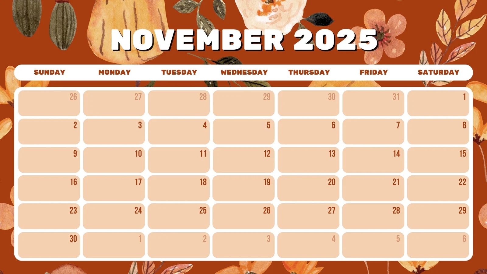 November 2025 Calendar Wallpaper