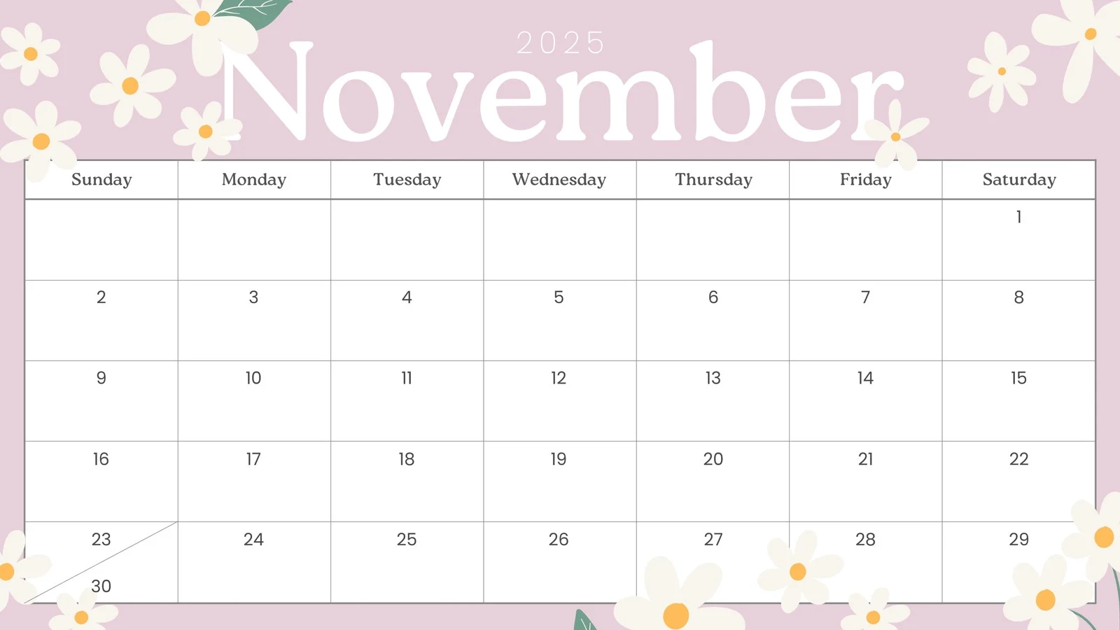Monthly Calendar Template November 2025