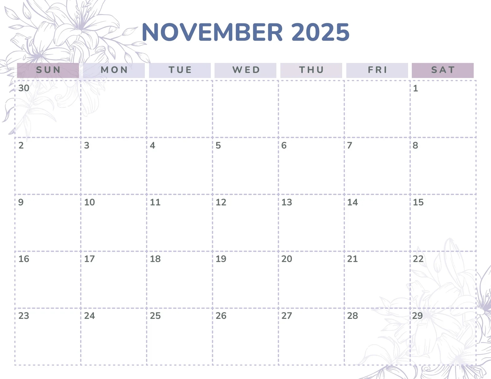 November 2025 Calendar Template