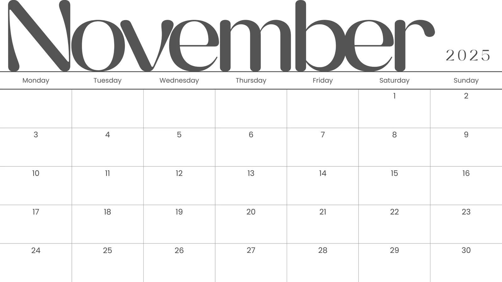 November 2025 Calendar Free Printable