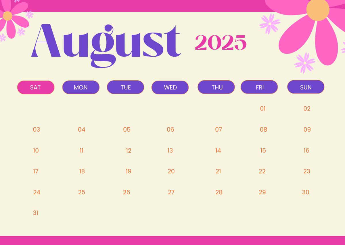Free August 2025 Calendar Template To Edit Online