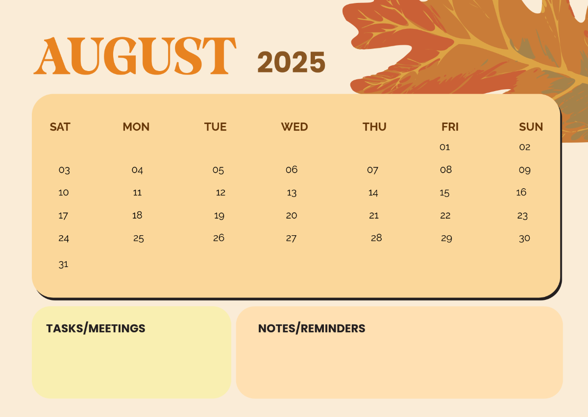 Calendar For August And September 2025