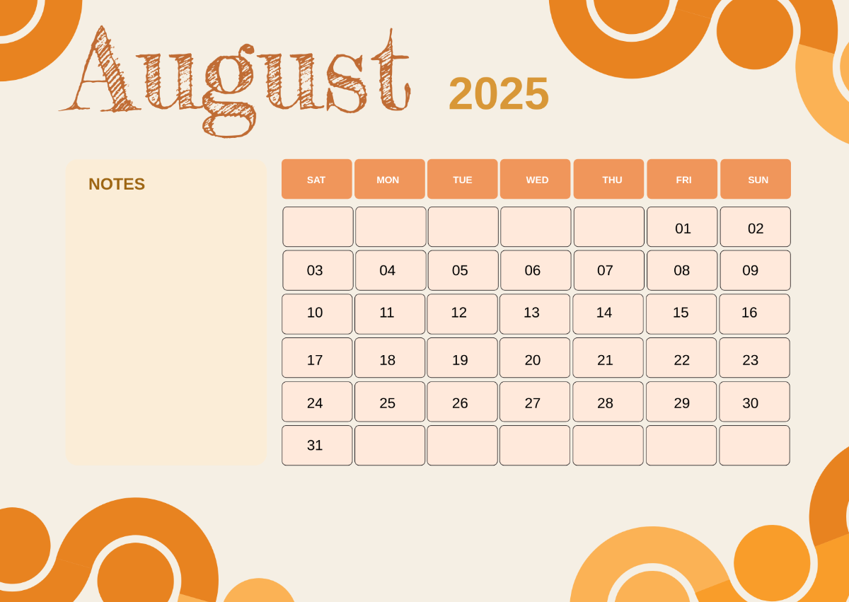 August September 2025 Calendar