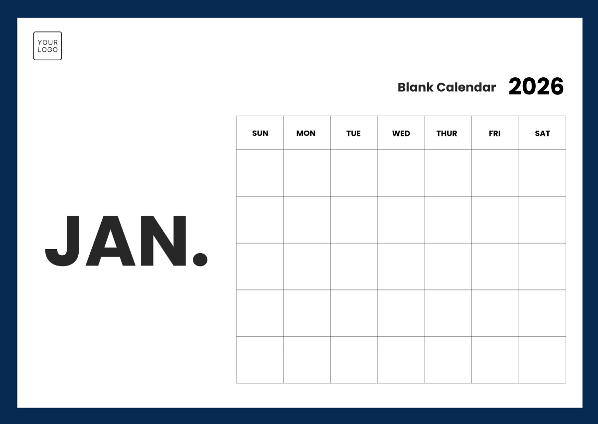 Edit Blank Calendar 2026 Printable