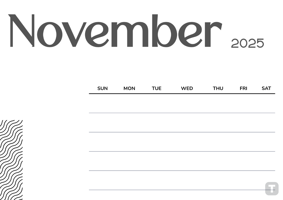 Free Blank November 2025 Focus Calendar Template To Edit Online
