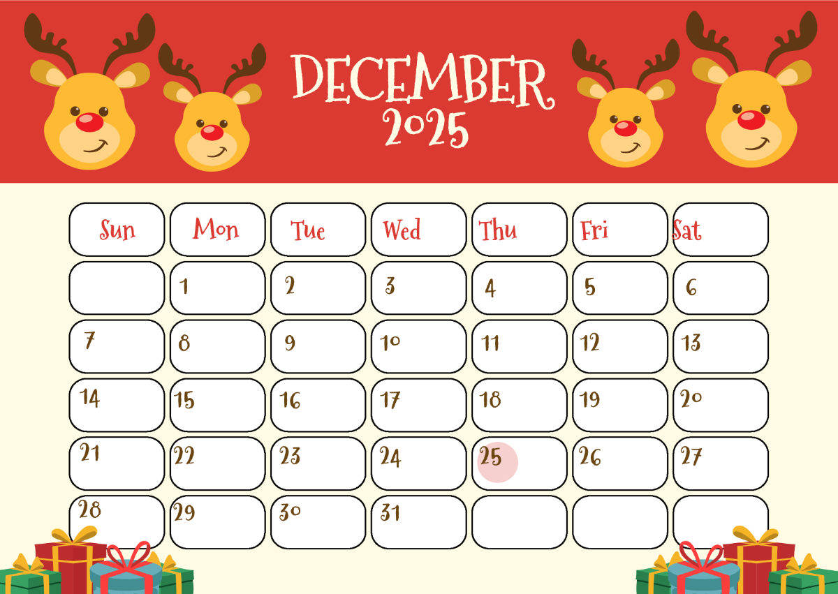 Free Colorful December 2025 Family Calendar Template To Edit Online
