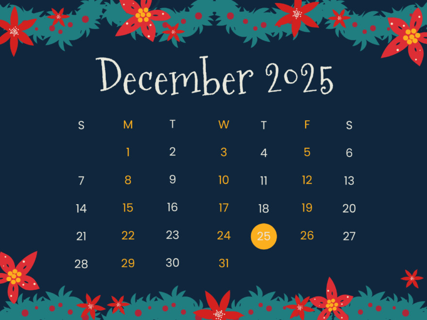 Free Creative Floral December 2025 Calendar Template To Edit Online