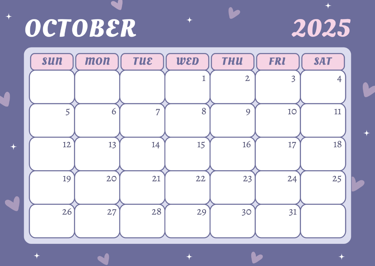Free Cute October 2025 Calendar Template To Edit Online
