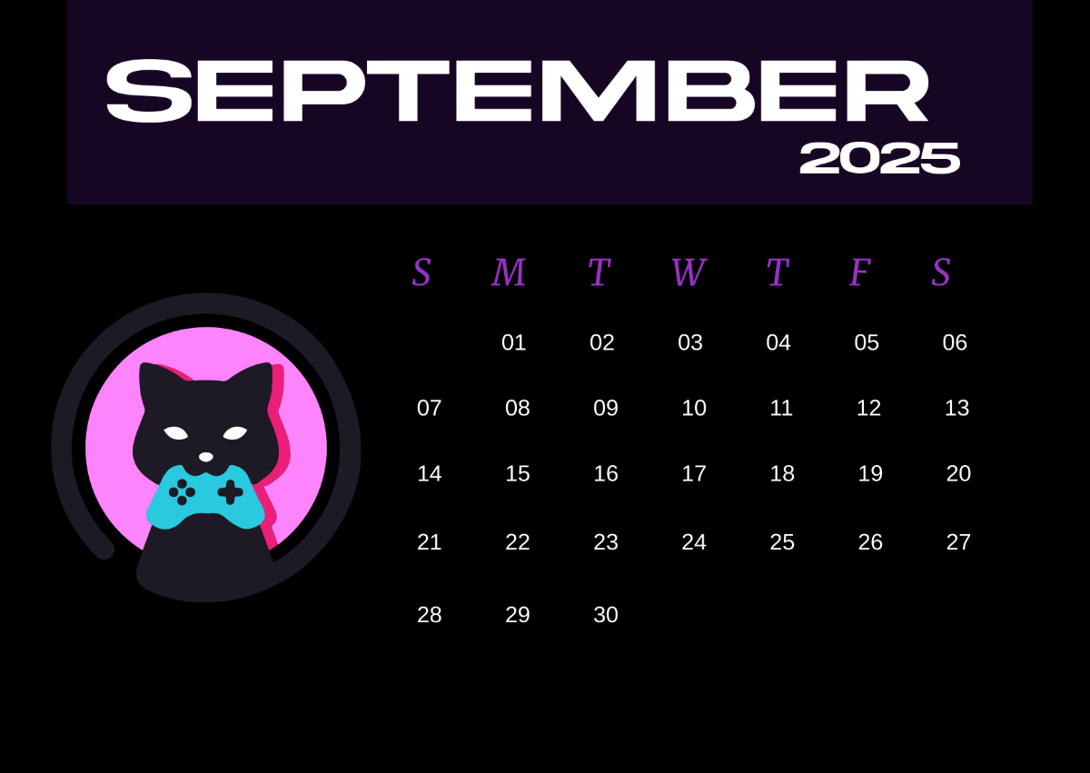 Free Dark Mode Design September 2025 Calendar Template To Edit Online