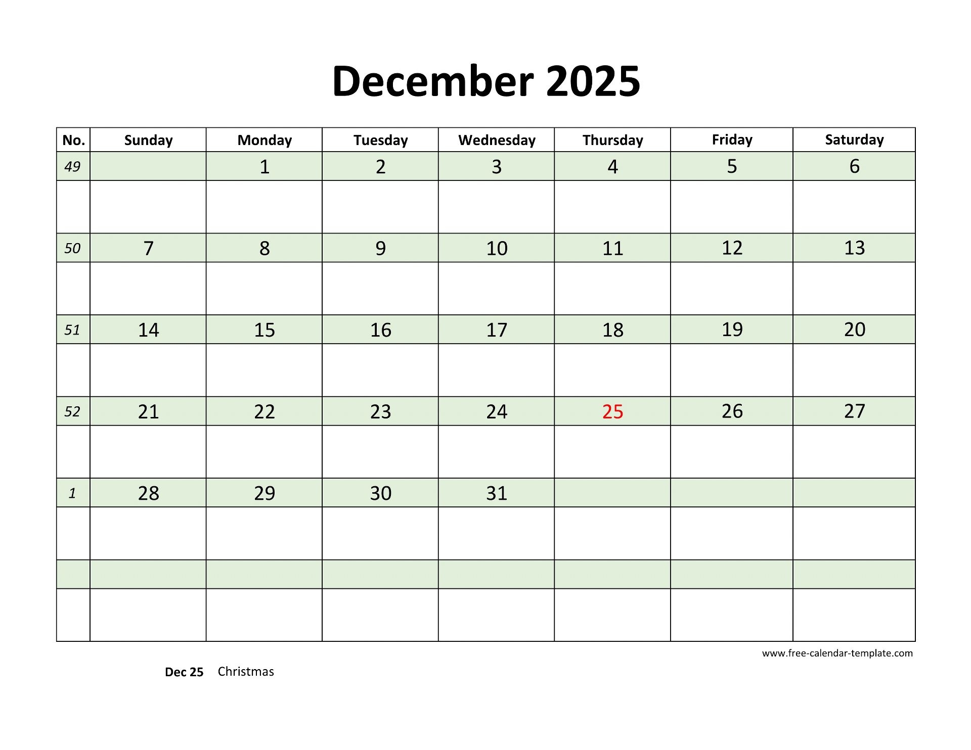 Calendar Printable December 2025