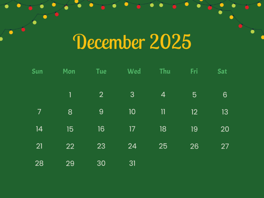 Free December 2025 Monthly Calendar Template To Edit Online