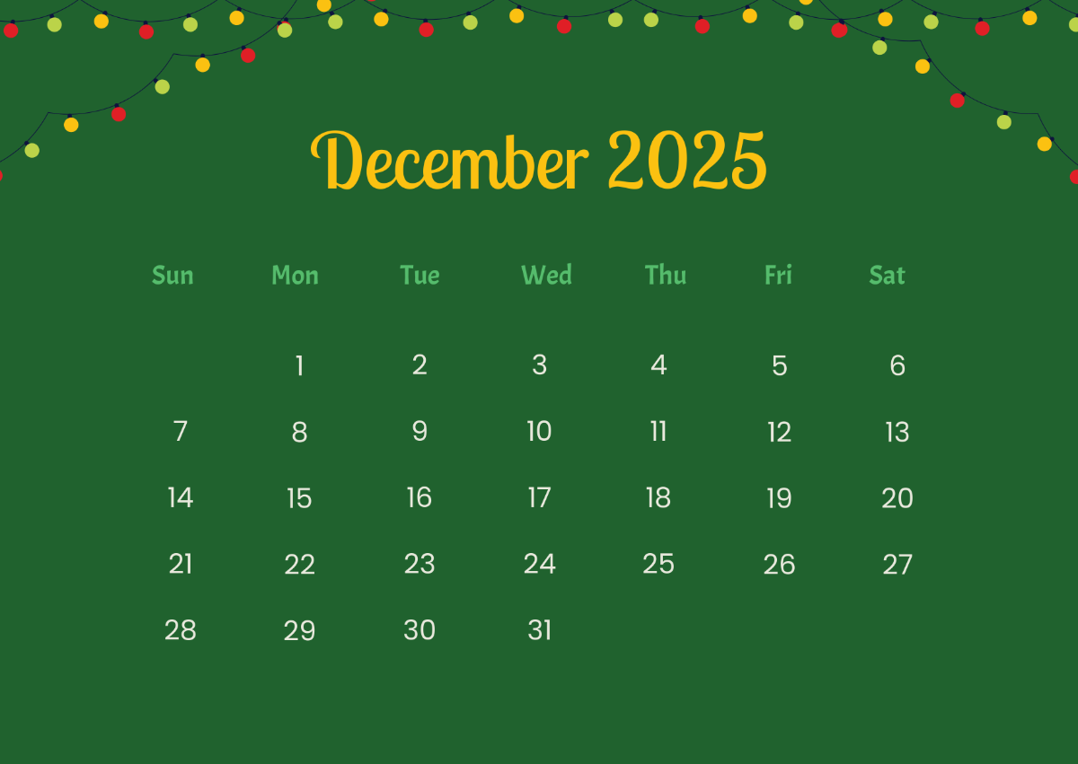 Free December 2025 Monthly Calendar Template To Edit Online