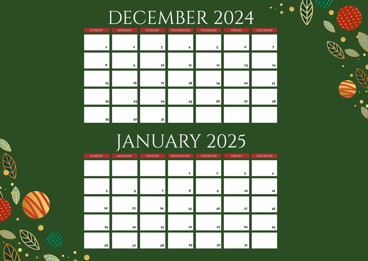 Free December January Calendar 2024 2025 Template To Edit Online