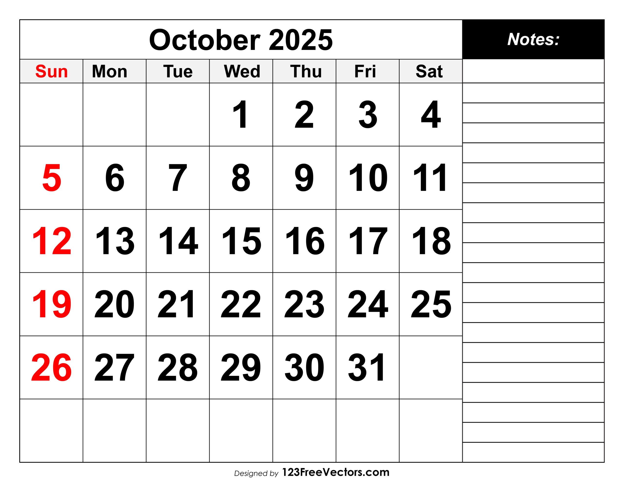 Free Download Calendar October 2025