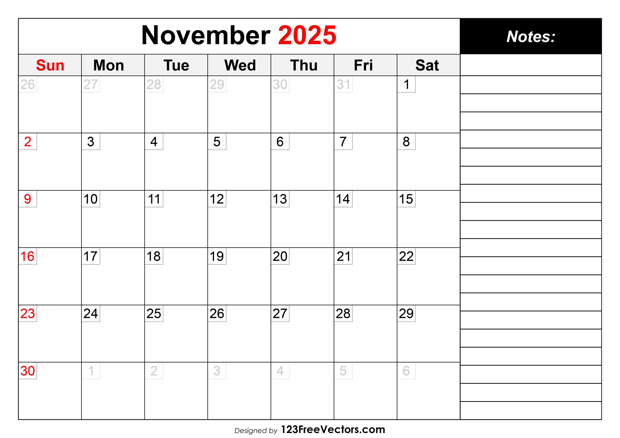 Free Download November 2025 Calendar