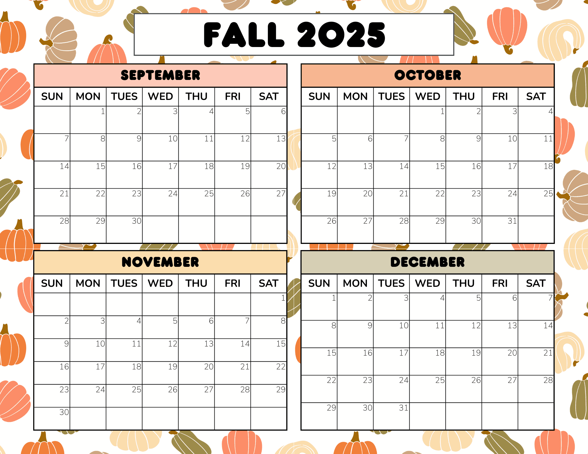 September Fall Calendar Free Printable 2025