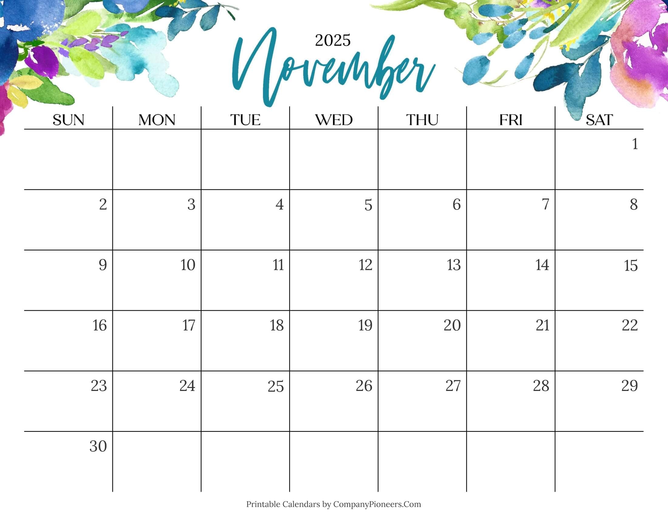 Free Floral November 2025 Calendar Printable CompanyPioneers Com