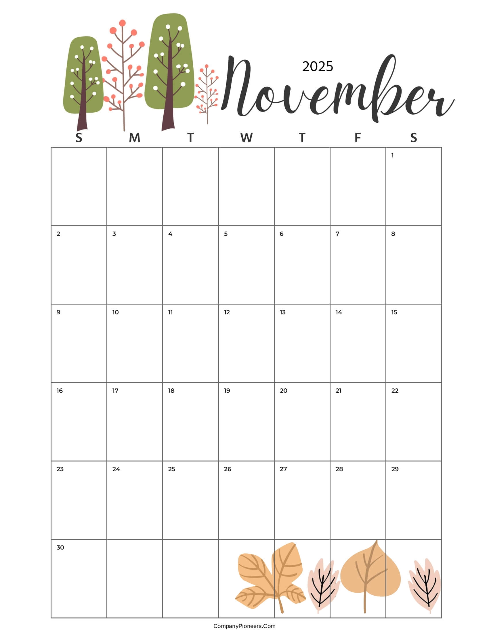 Free Floral November 2025 Calendar Printable CompanyPioneers Com