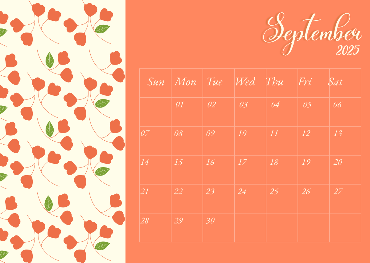 Free Floral September 2025 Blank Calendar Template To Edit Online