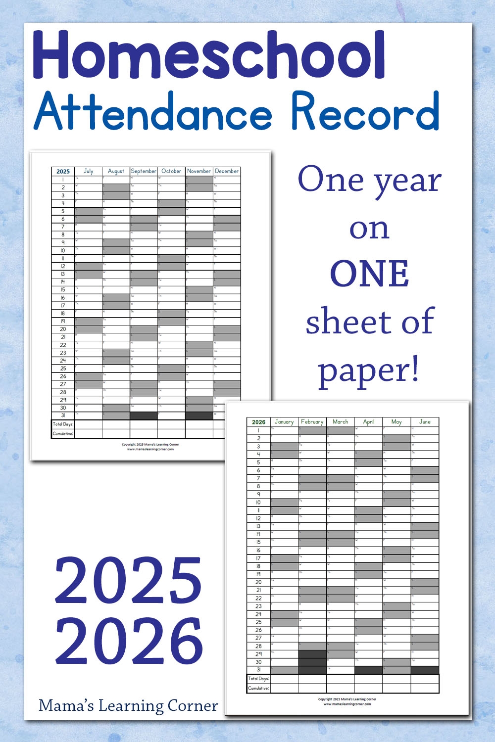 Free Printable Attendance Calendar 2026 Homeschool