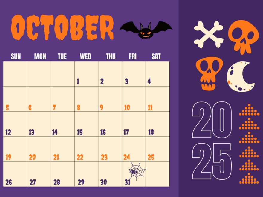 Free Modern October 2025 Halloween Calendar Template To Edit Online