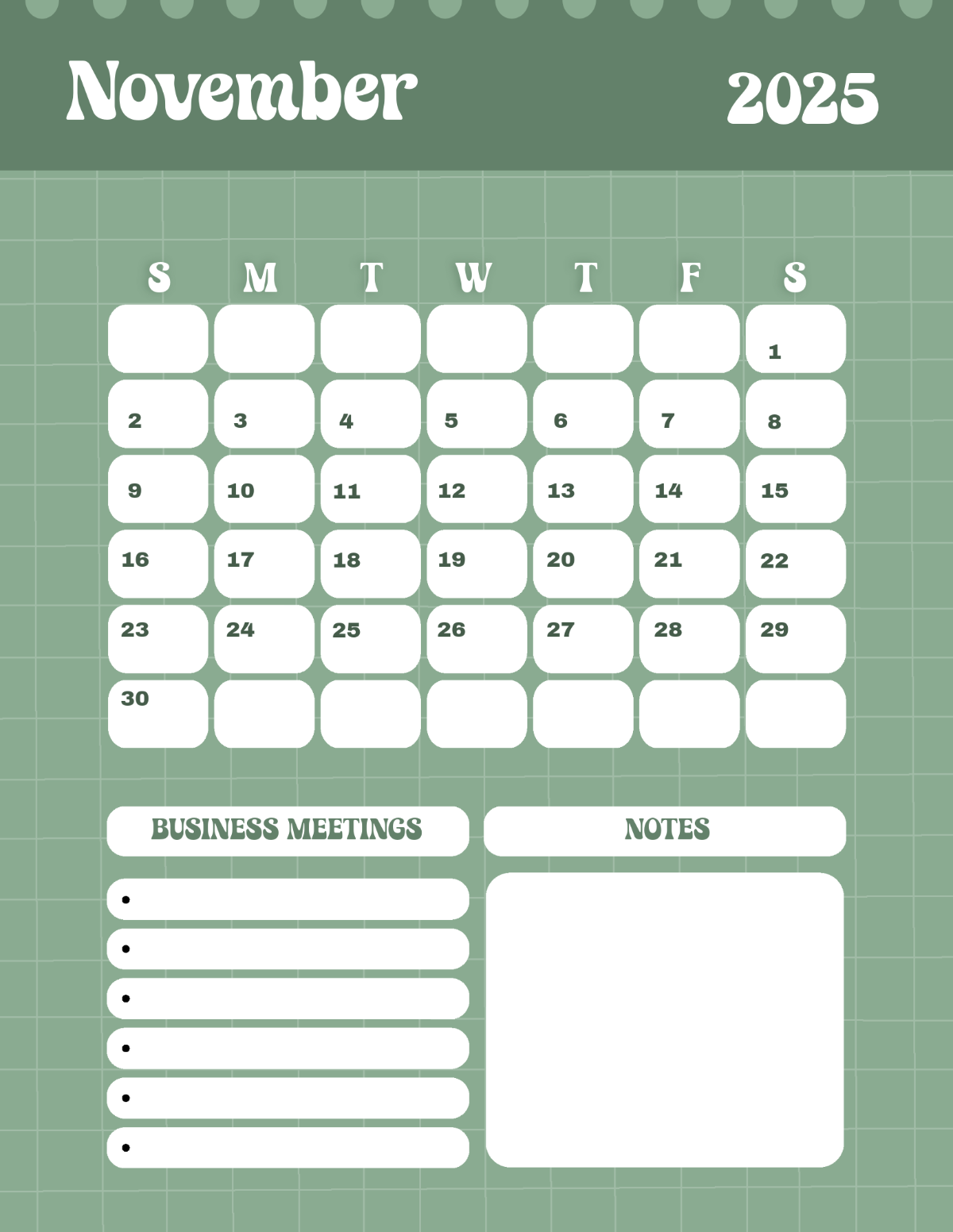 Blank Calendar Template November 2025