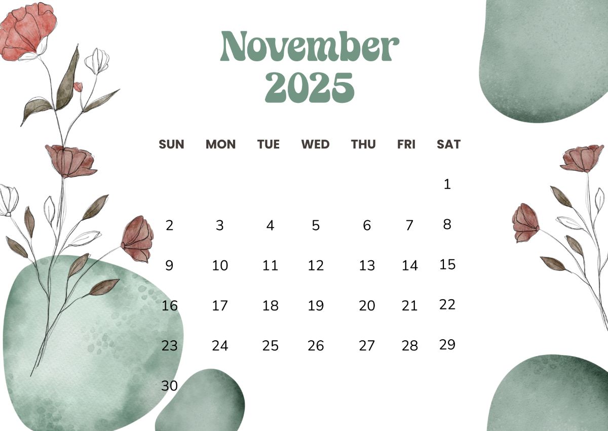 Free November 2025 Calendar Templates Editable And Printable