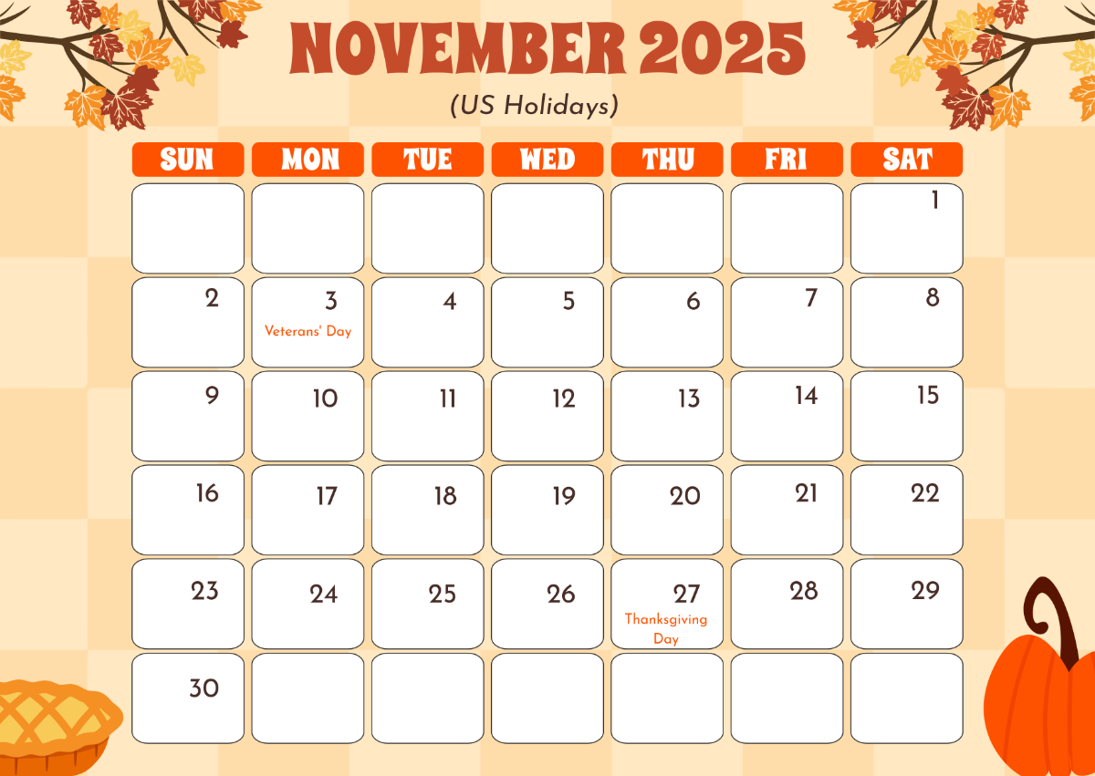 Thanksgiving November 2025 Calendar