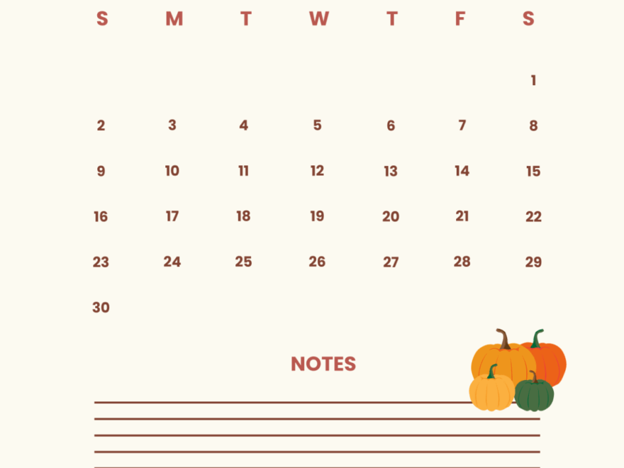 Free November 2025 Calendar With Notes Template To Edit Online
