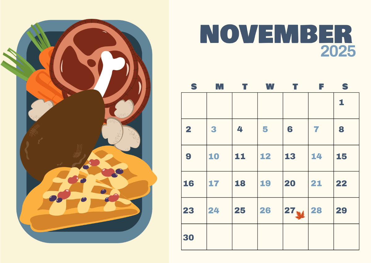 November 2025 Calendar Thanksgiving
