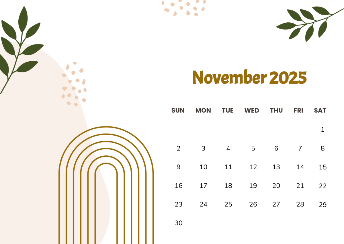 November 2025 Calendar Desktop