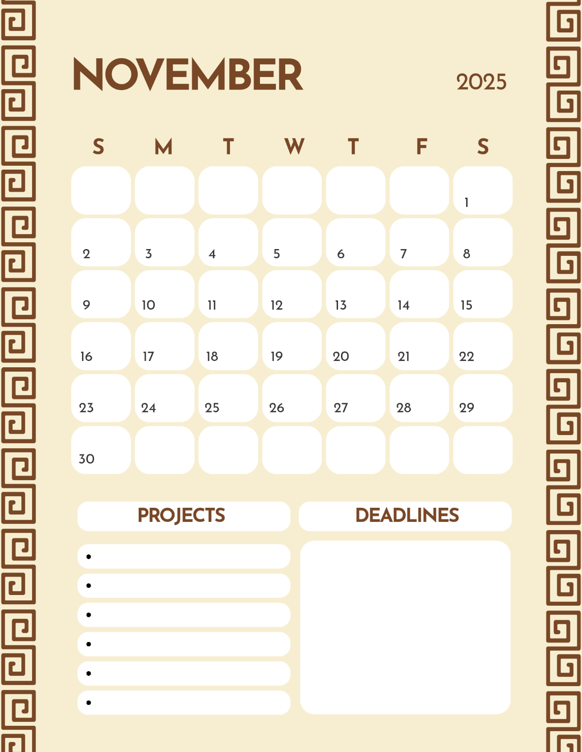 Free November 2025 Project Calendar Template To Edit Online
