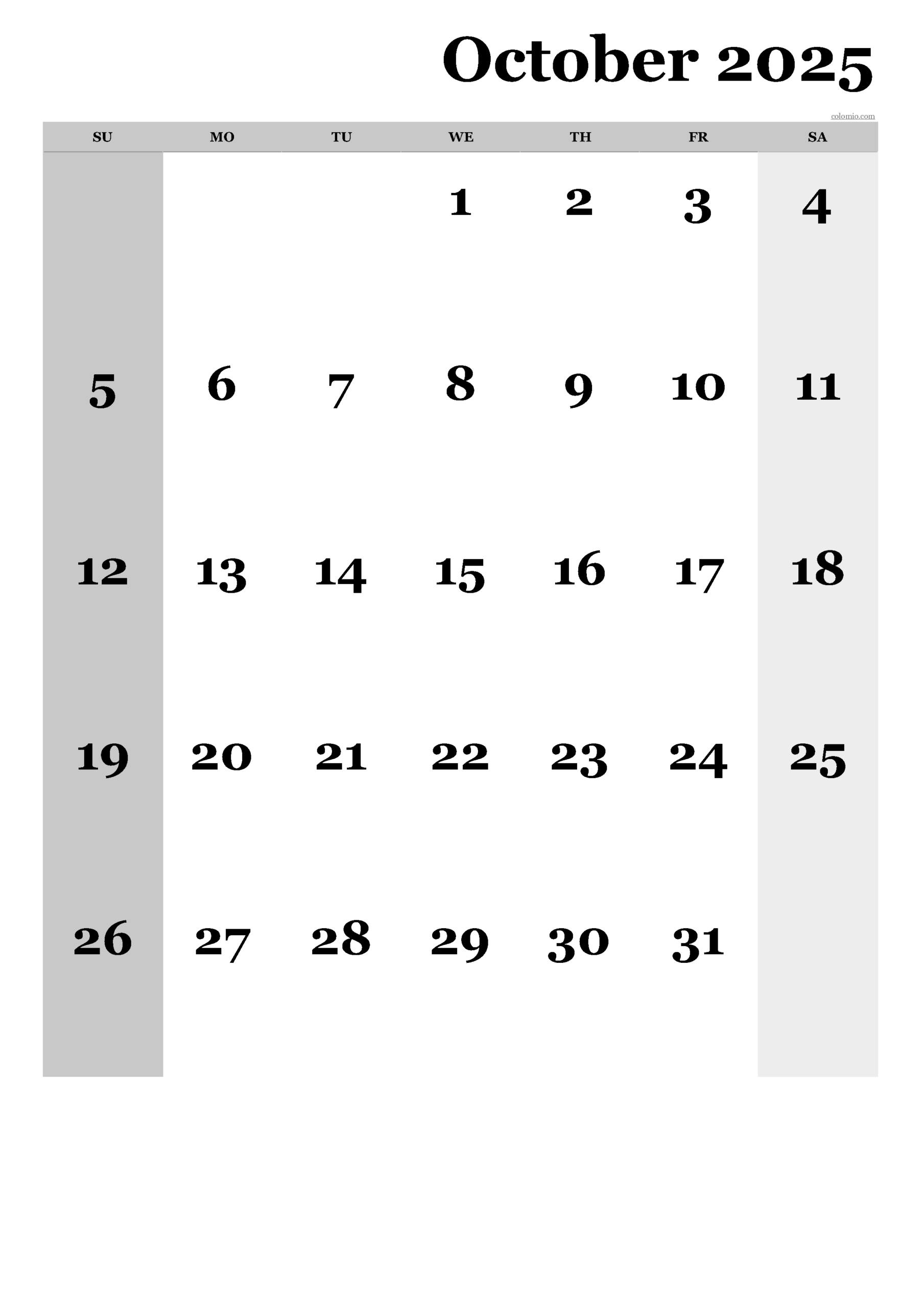 Free October 2025 Calendar Printable PDF XLS PNG Formats