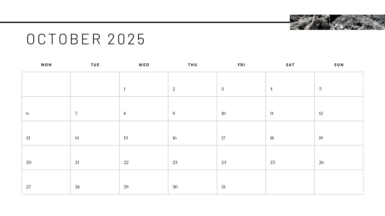 Editable Calendar October 2025