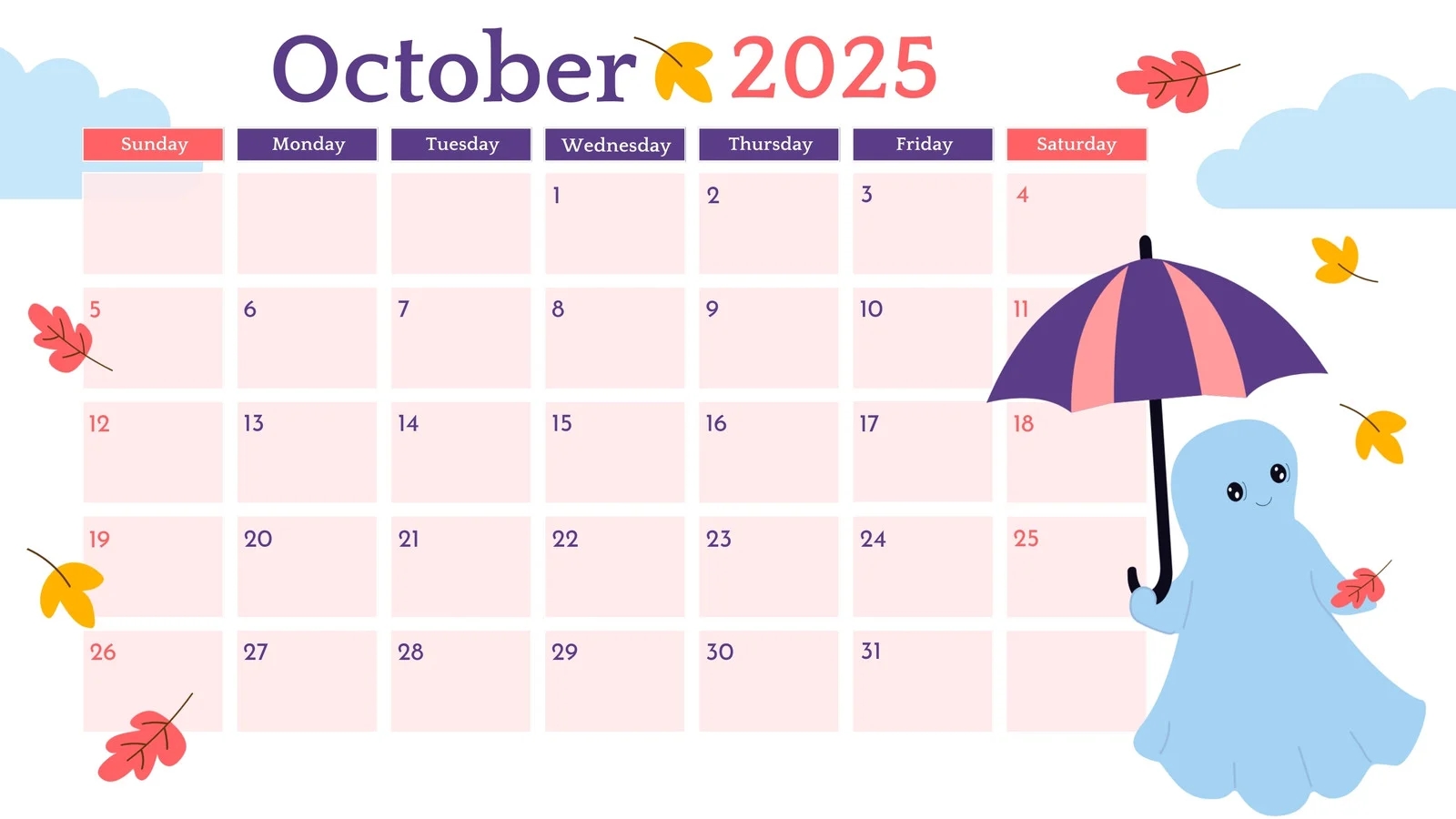 Free October 2025 Calendar Templates To Customize Canva