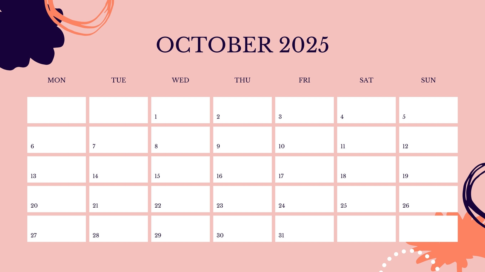 Free October 2025 Calendar Printable
