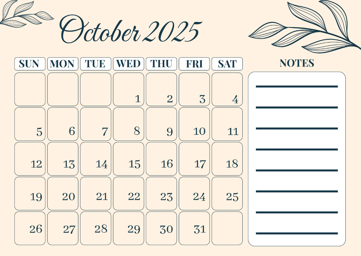 Blank Calendar For October 2025
