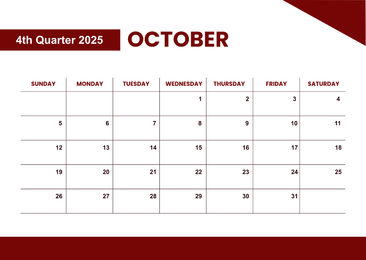 Free October 2025 Quarterly Calendar Template To Edit Online