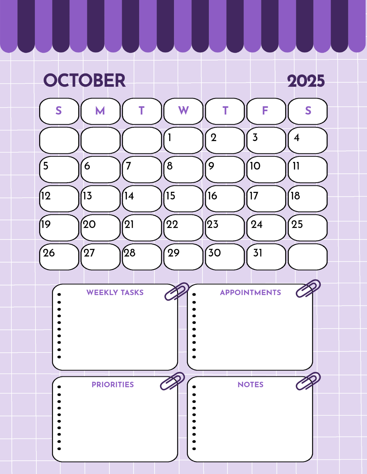 Free October 2025 Weekly Calendar Template To Edit Online