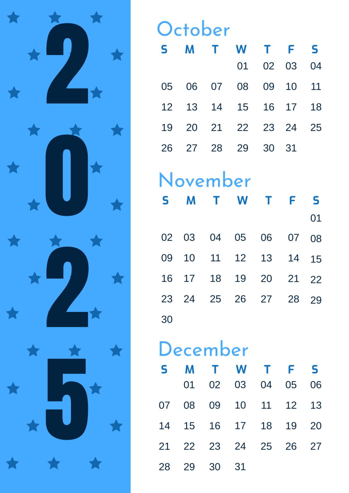 Free October To December 2025 Calendar Template To Edit Online